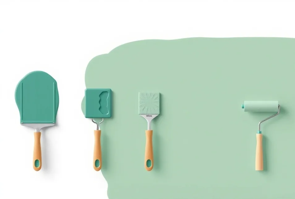 Outils de peinture disposés dans l'ordre des étapes du chantier