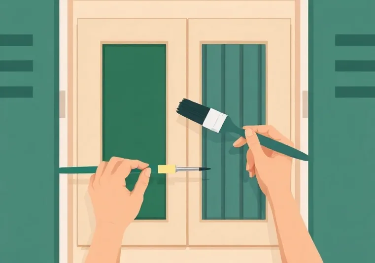 Mise en peinture au pinceau de volets et d'encadrements en bois