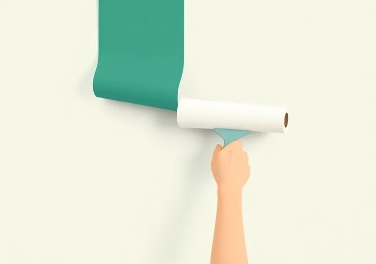 Pose de papier peint, rouleau et brosse à maroufler